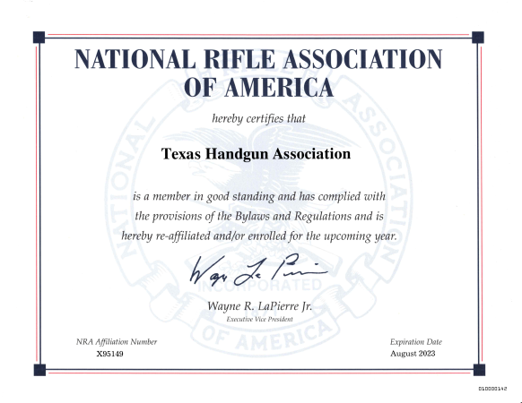 NRA Certificate.